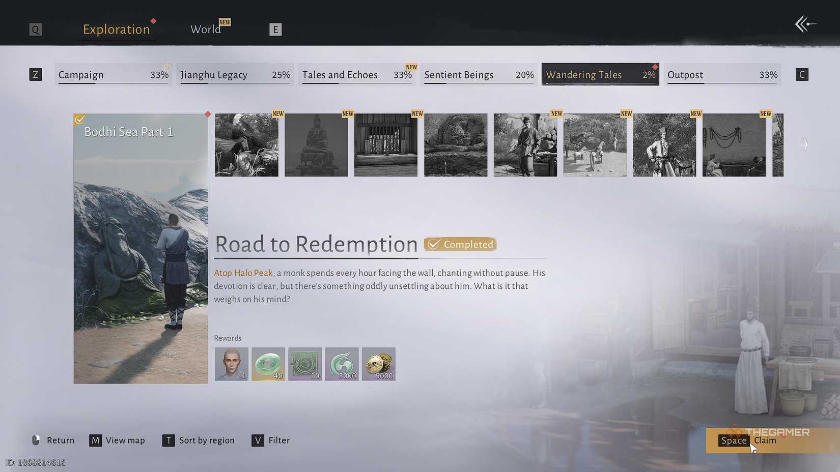 Where Winds Meet The Road To Redemption journal entry, with rewards listed below.