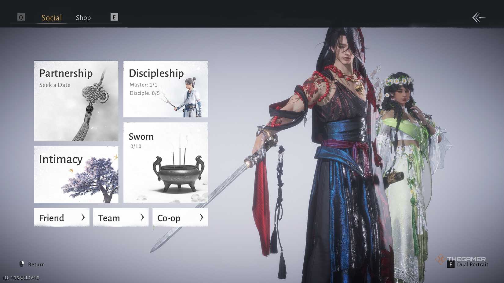 Where Winds Meet Two avatars on the social menu.