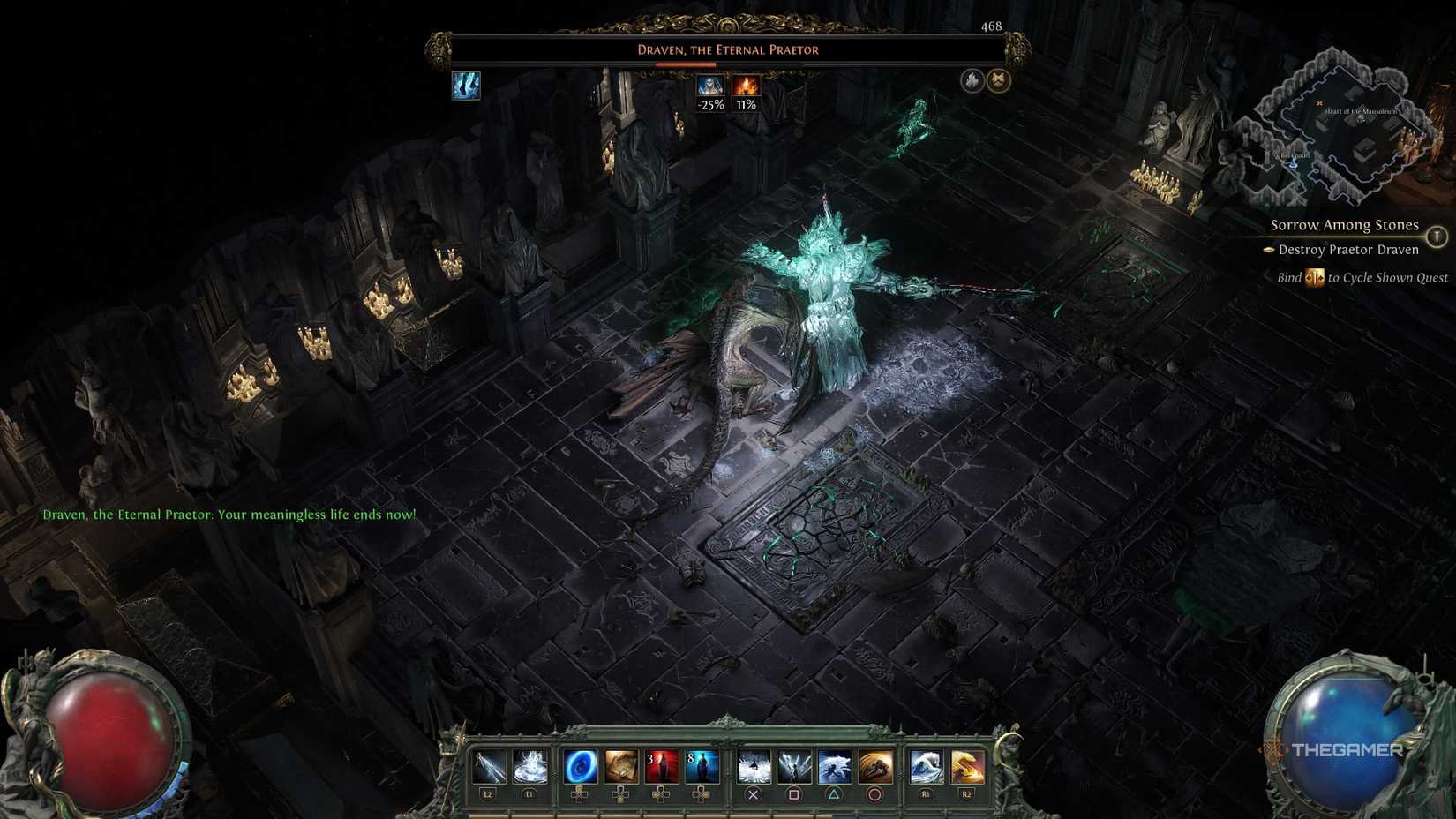 Wing slashing Draven the Eternal Praetor as a Wyvern Druid in Path of Exile 2.