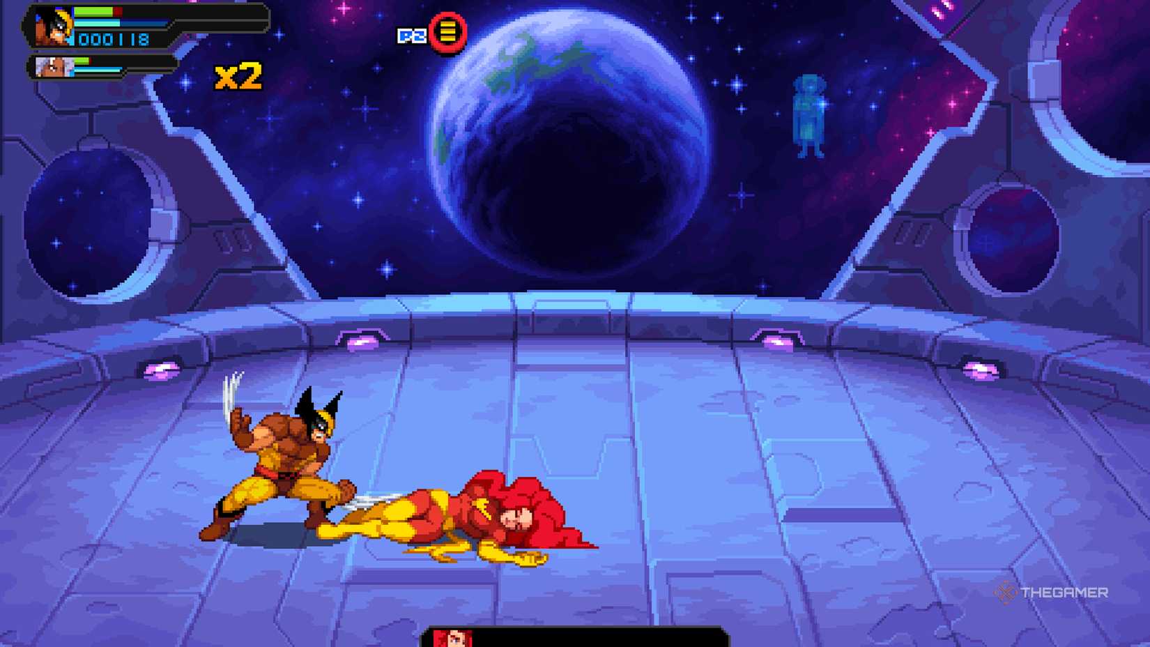 Wolverine standing over Dark Phoenix in Marvel Cosmic Invasion.