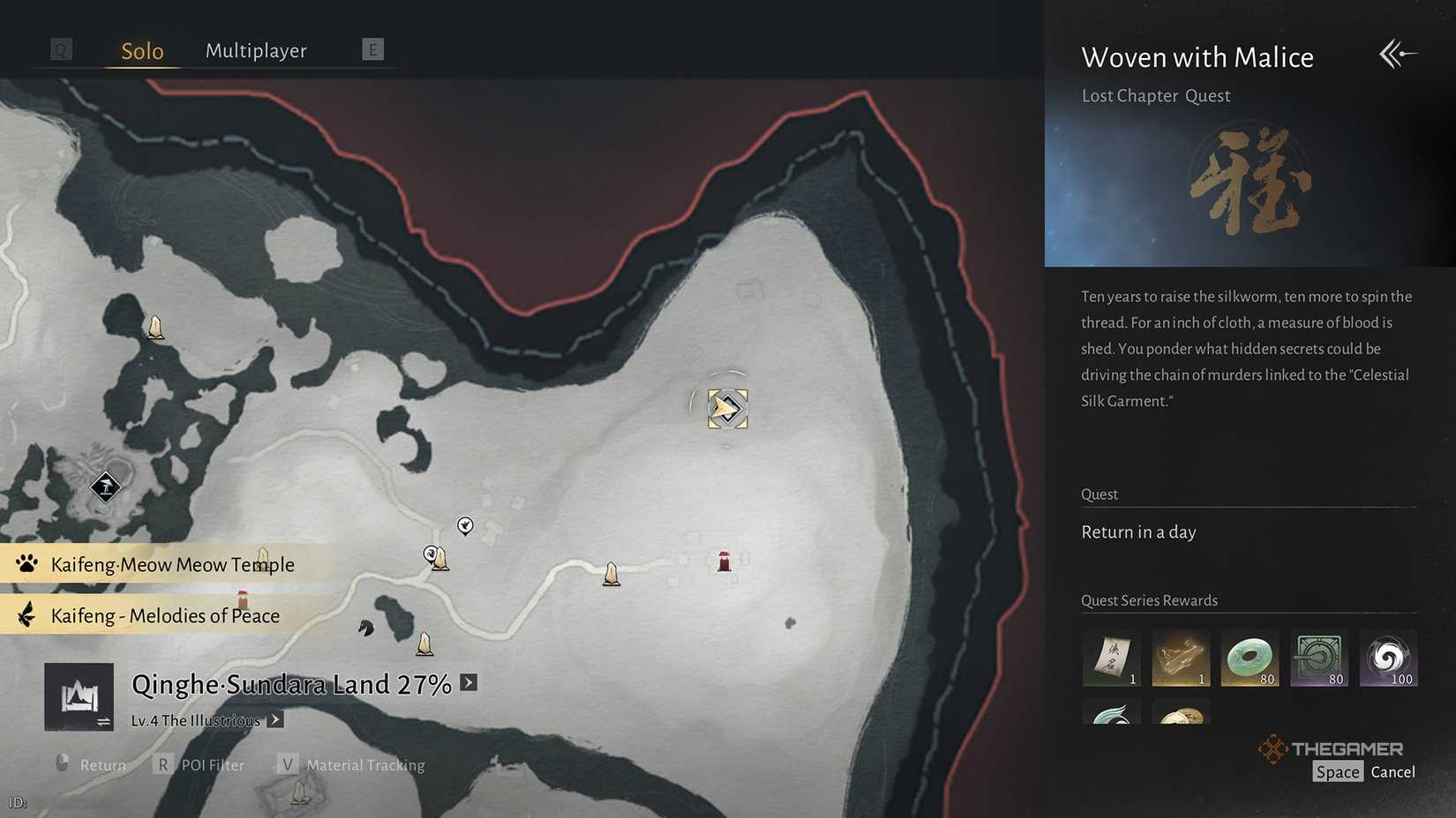 The location of the start of the Woven with Malice quest in Where Winds Meet.