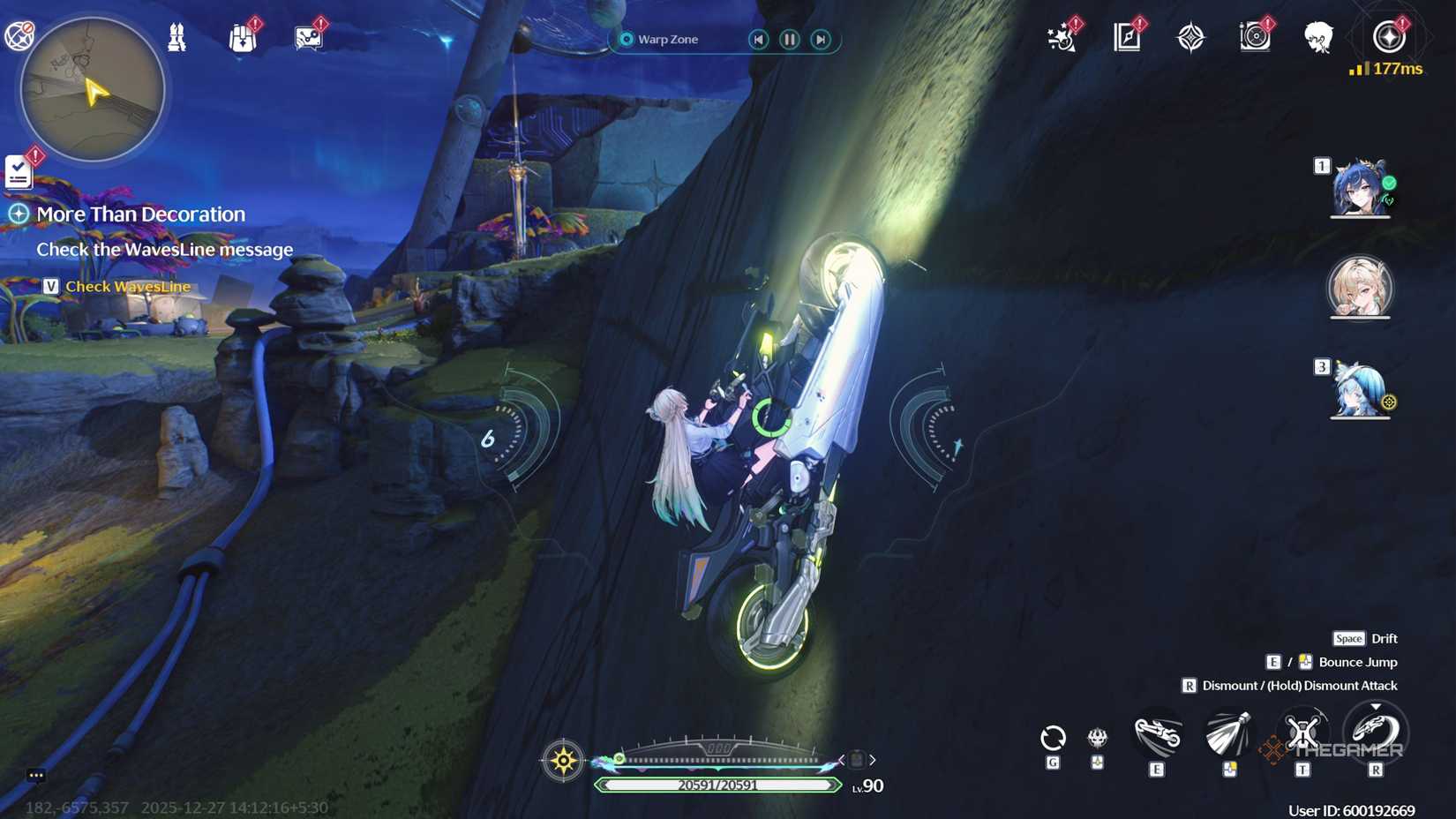 Wuthering Waves scaling cliffs with motorbike.