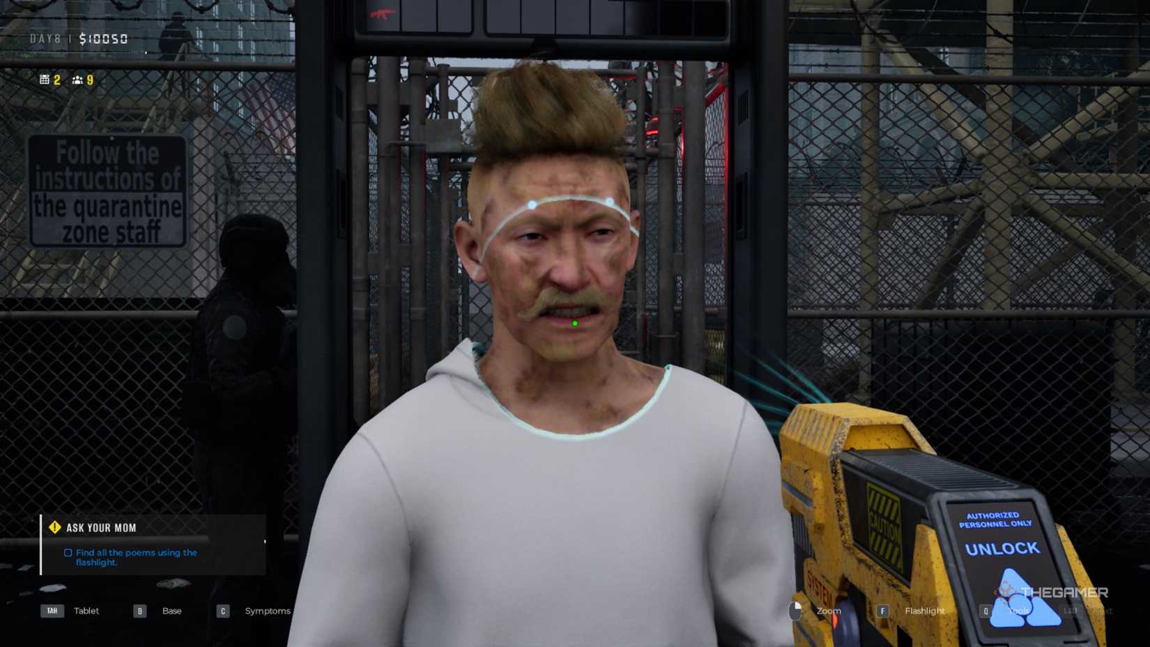 Quarantine Zone The Last Check man with bruised face.