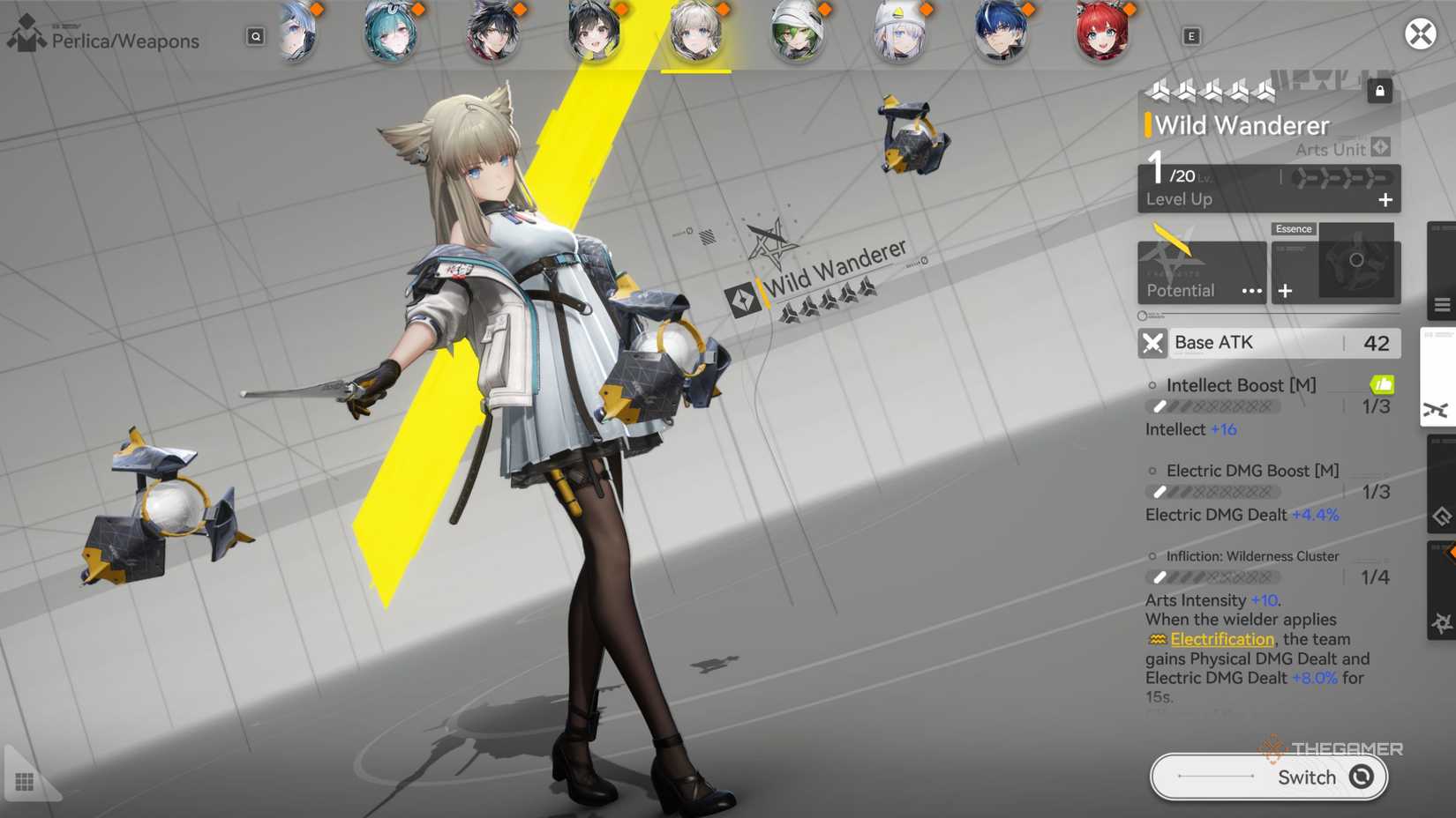 Экран выбора оружия для Перлики с 'Диким странником' в Arknights: Endfield.