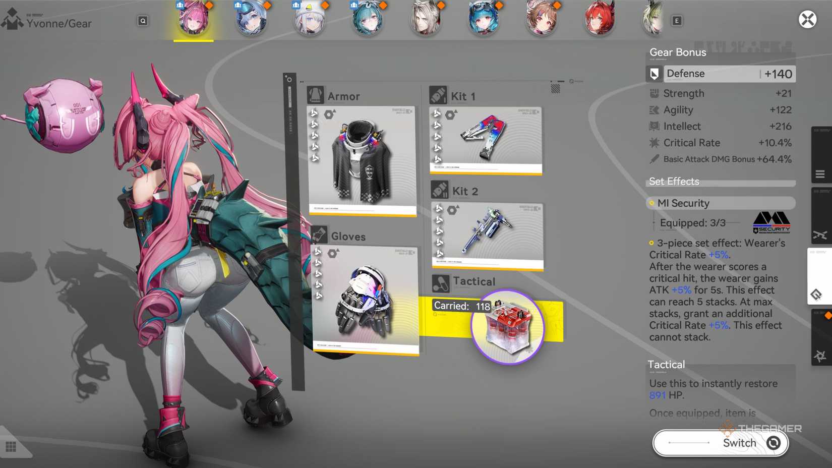 Ивонн на экране экипировки в Arknights Endfield.