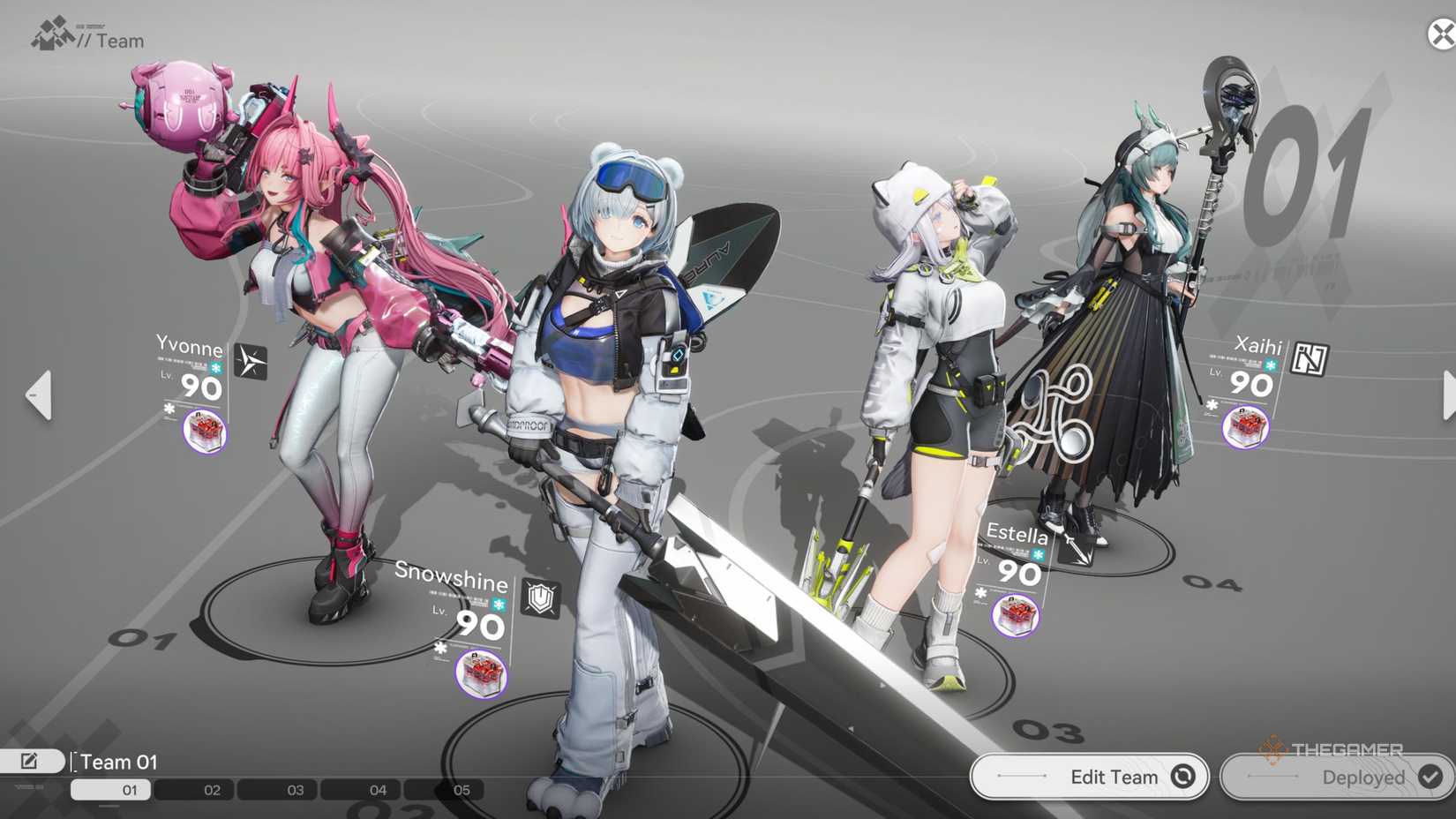 Команда Ивонн со Сноушайн, Эстеллой и Зайхи в Arknights Endfield.