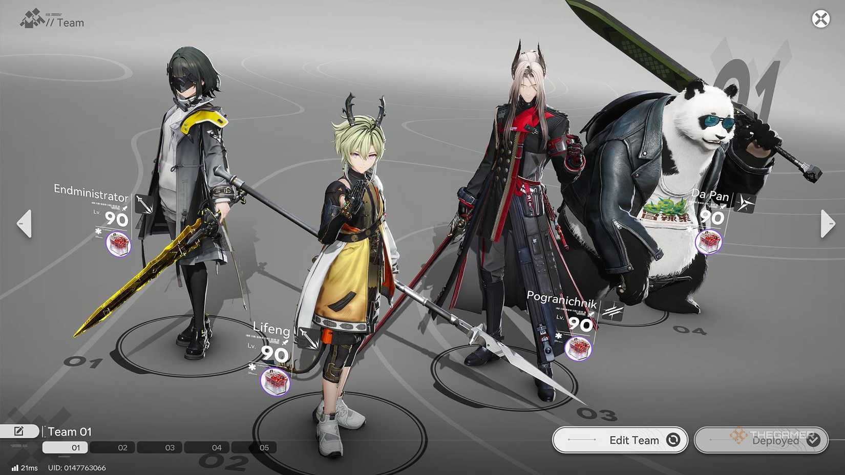 Команда в Arknights: Endfield с Lifeng, Pog и Da Pan.