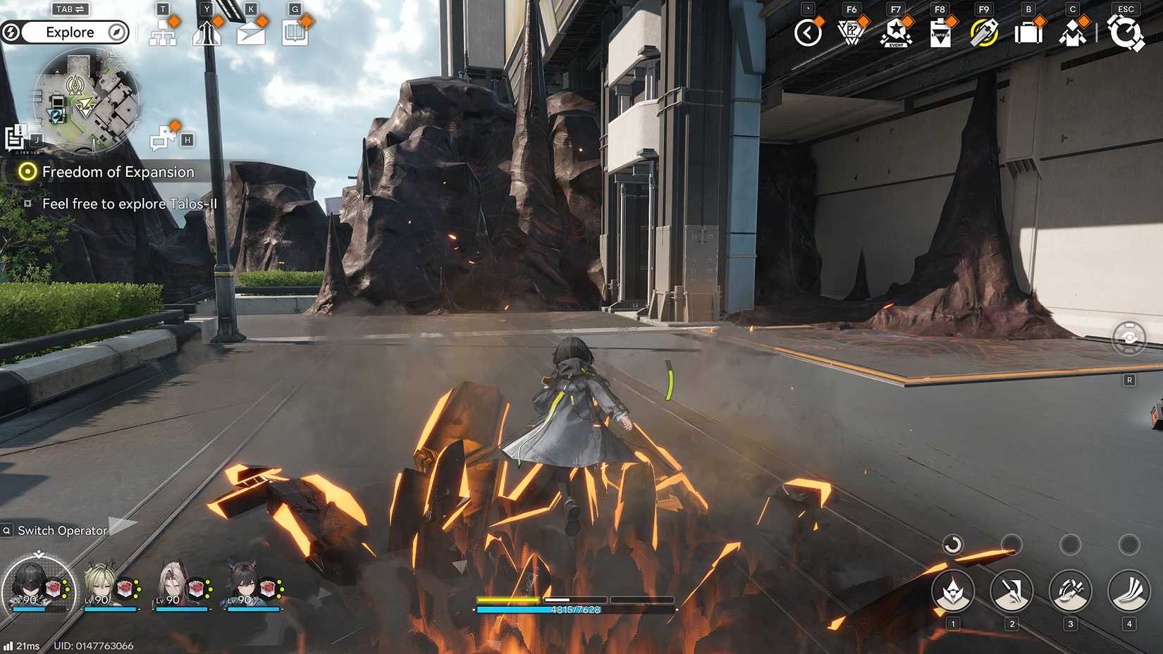 Эдминистратор применяет свой боевой навык, ориниум появляется из-под земли в Arknights: Endfield.