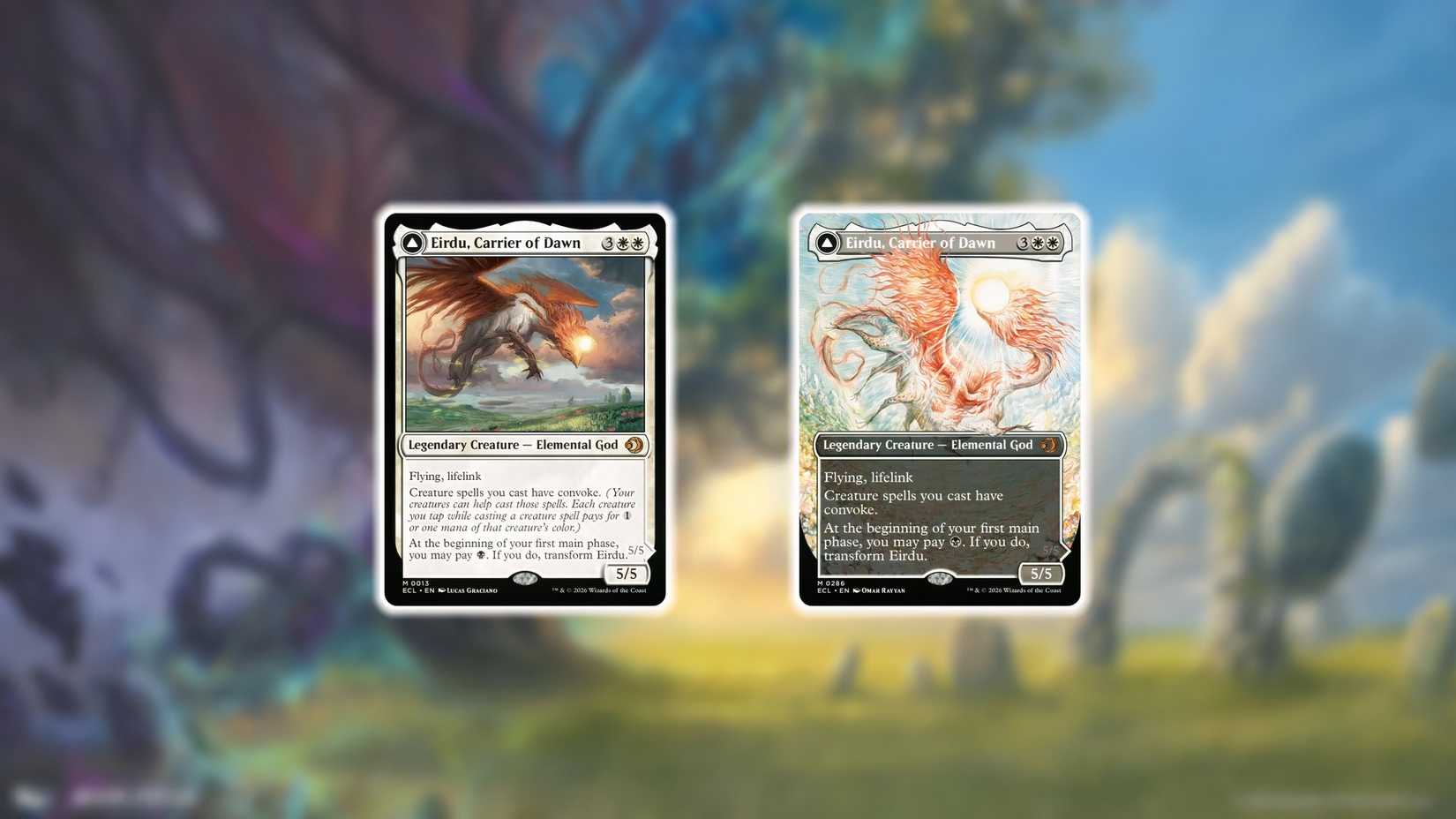 Карты Эриду, Носитель Зари на фоне Шэдоумор из MTG Lorwyn Eclipsed.