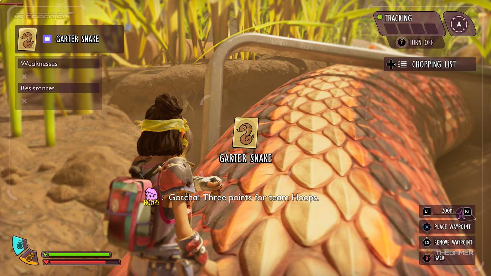 Grounded 2 Garter Snake creature tracking.