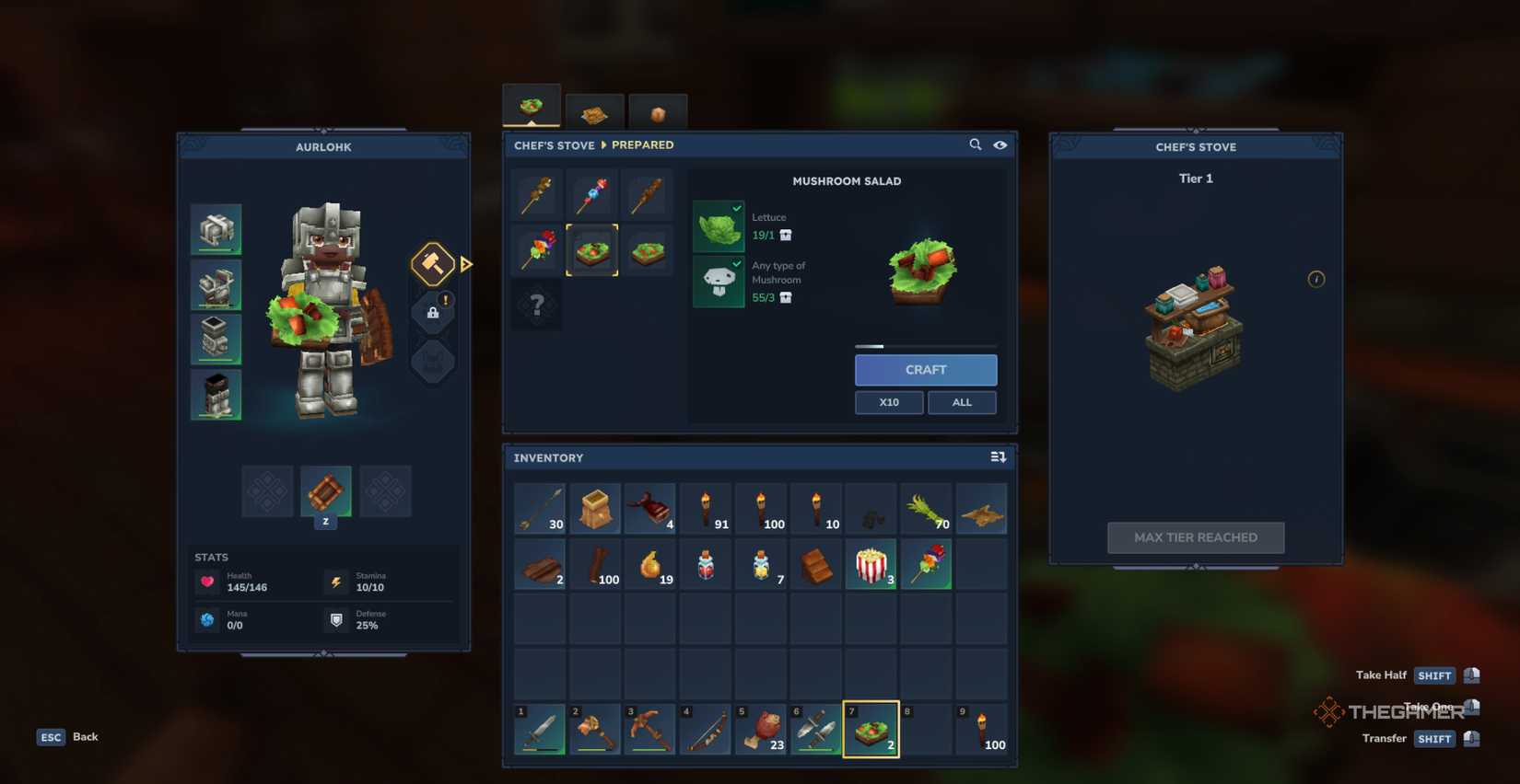 Crafting menu for a Chef's Stove showing several recipes from the Prepared tab in Hytale.