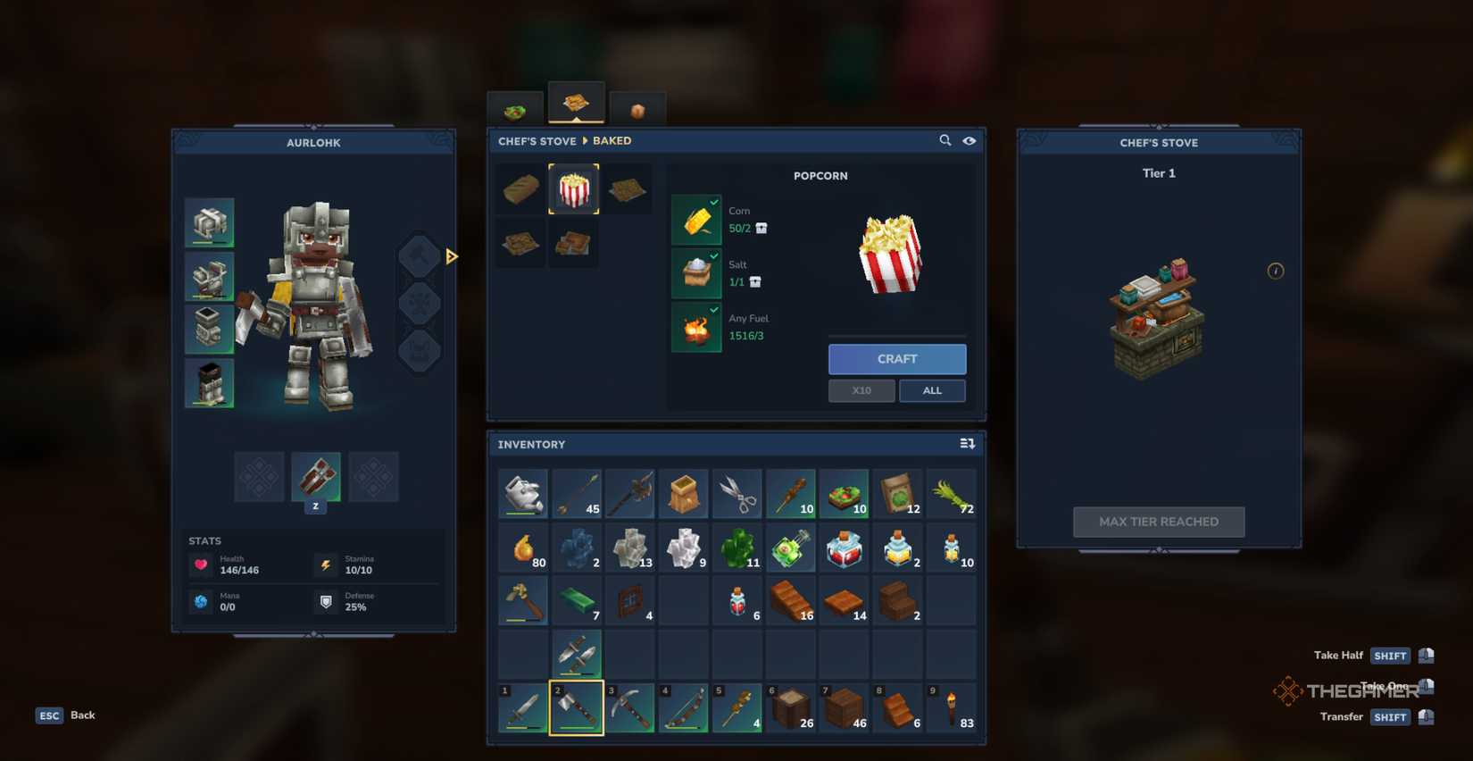 Crafting menu in the Chef's Stove showing several different recipes in the Baking tab in Hytale.