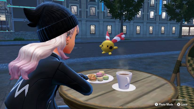 Trainer getting coffee with Chingling in Pokemon Legends: Z-A.