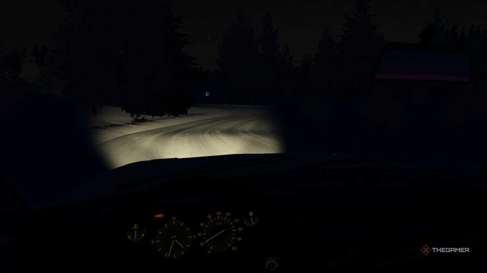 Driving during the night with low visibility in My Winter Car.