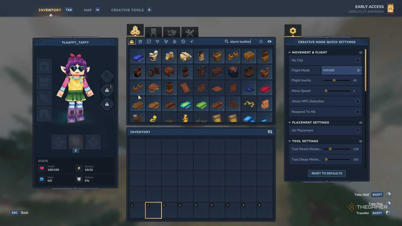 Поиск Штормовой Кожи в творческом режиме Hytale.