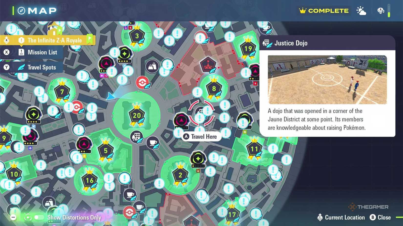 The Justice Dojo's map location in Pokemon Legends: Z-A.