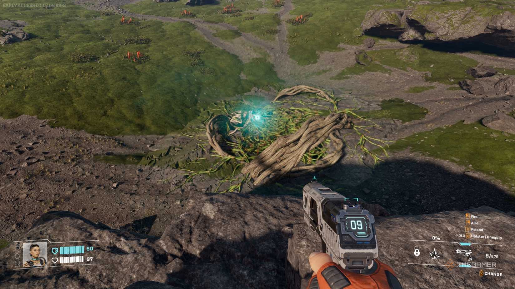 Underground cave covered in vines in StarRupture.