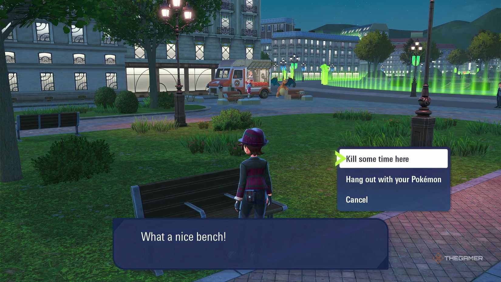 Using a bench in Pokemon Legends: Z-A for a bench re-roll to get Hisuian Qwilfish.