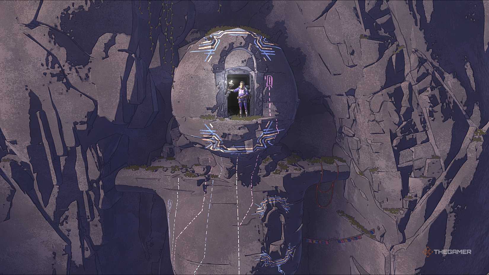 Аава внутри головы статуи Ребенка в локации The Child в Cairn.