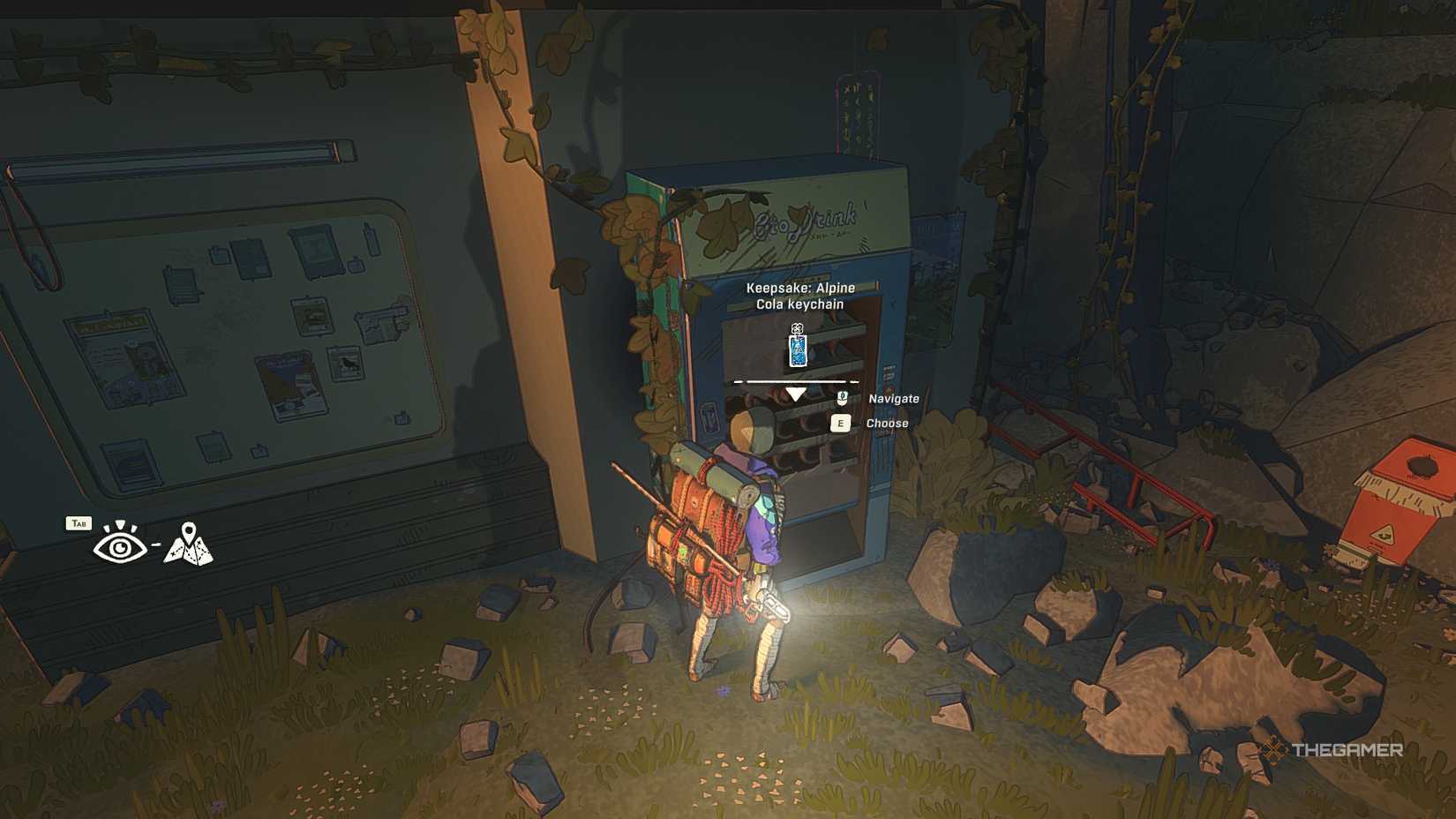 Брелок Alpine Cola внутри сломанного вендингового автомата в Cairn.