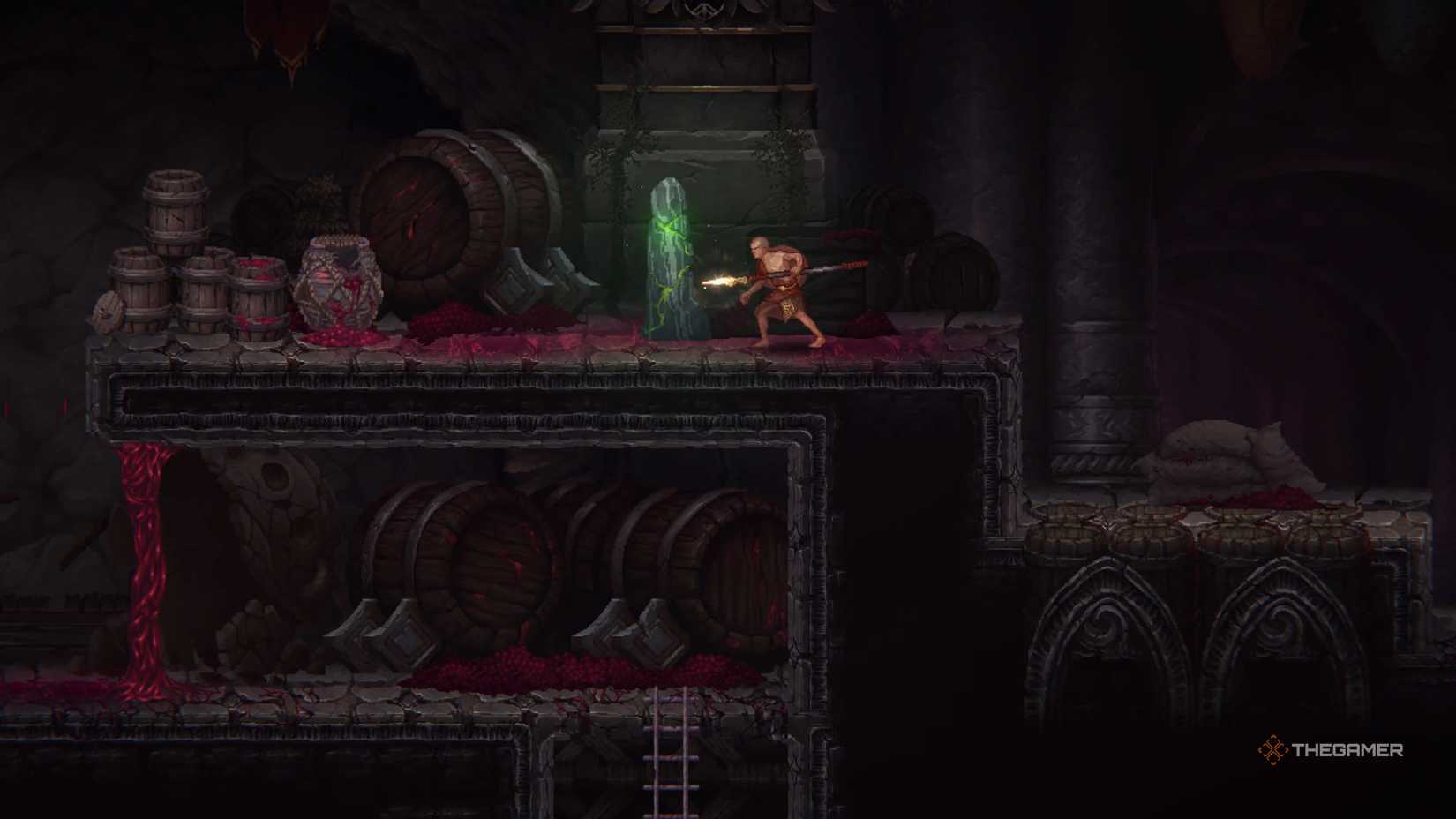 Игрок восстанавливает здоровье у костра в God of War Sons of Sparta.