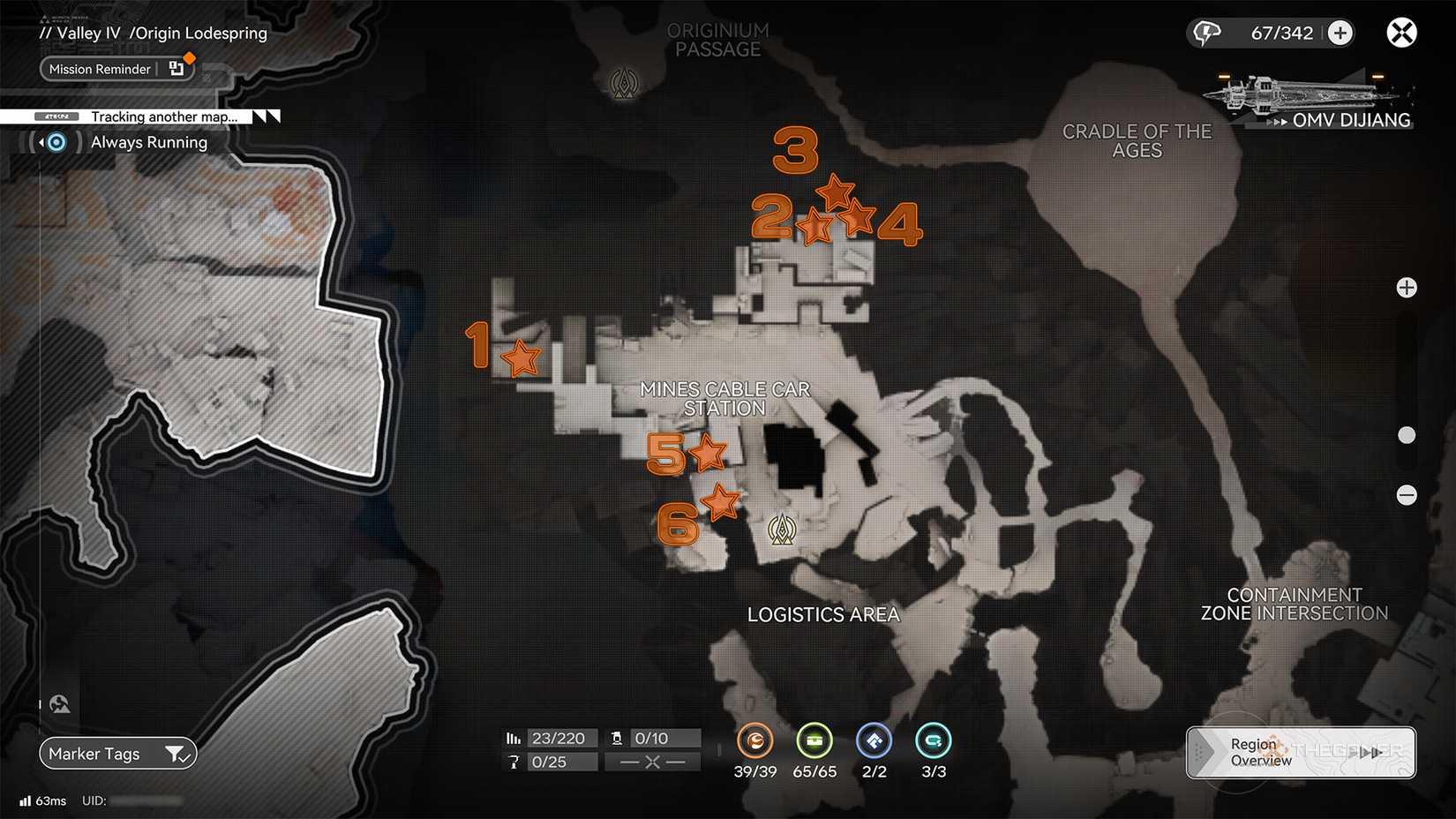 Расположение сундуков в Origin Lodespring - Станция канатной дороги шахт в Arknights: Endfield.