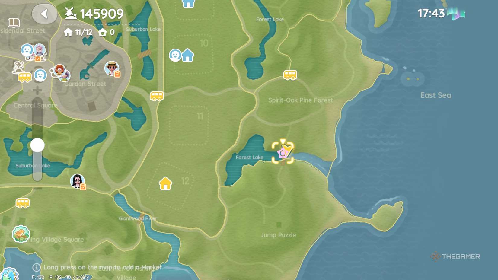 Расположение розового пузыря на карте, точка 10.