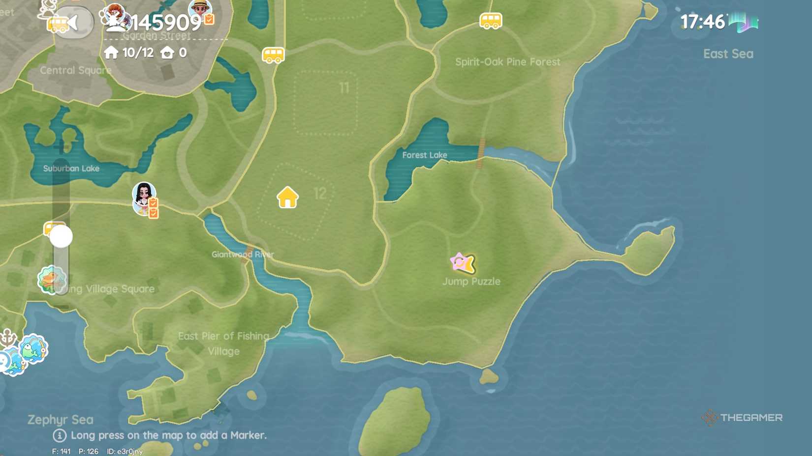 Расположение розового пузыря на карте, точка 12.