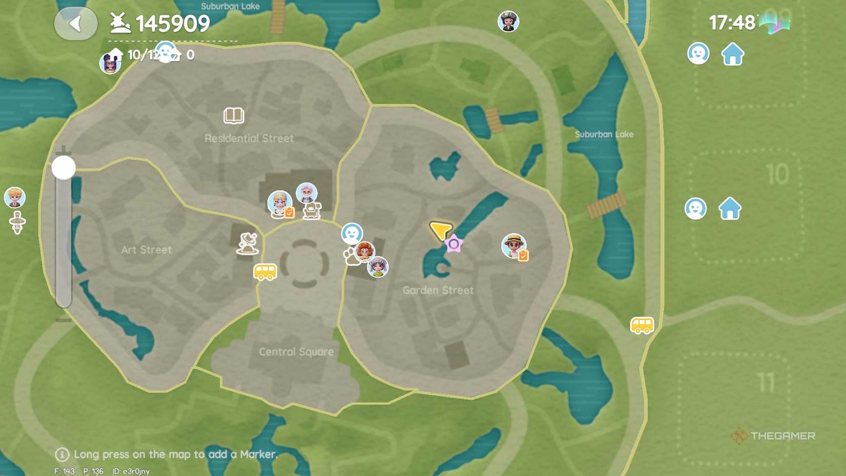 Расположение розового пузыря на карте, точка 13.