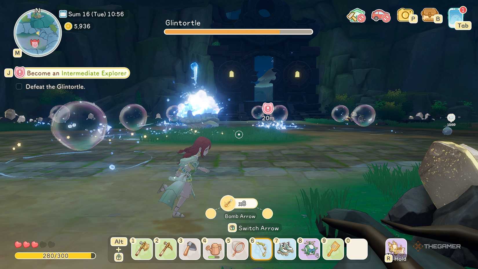 Игрок в Starsand Island убегает от атакующего босса Глинтортла в Лунном лесу