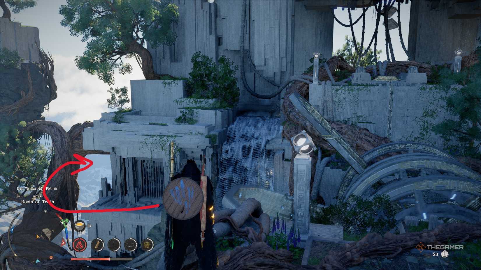 Игрок достаёт ядро бездны через щель в полу