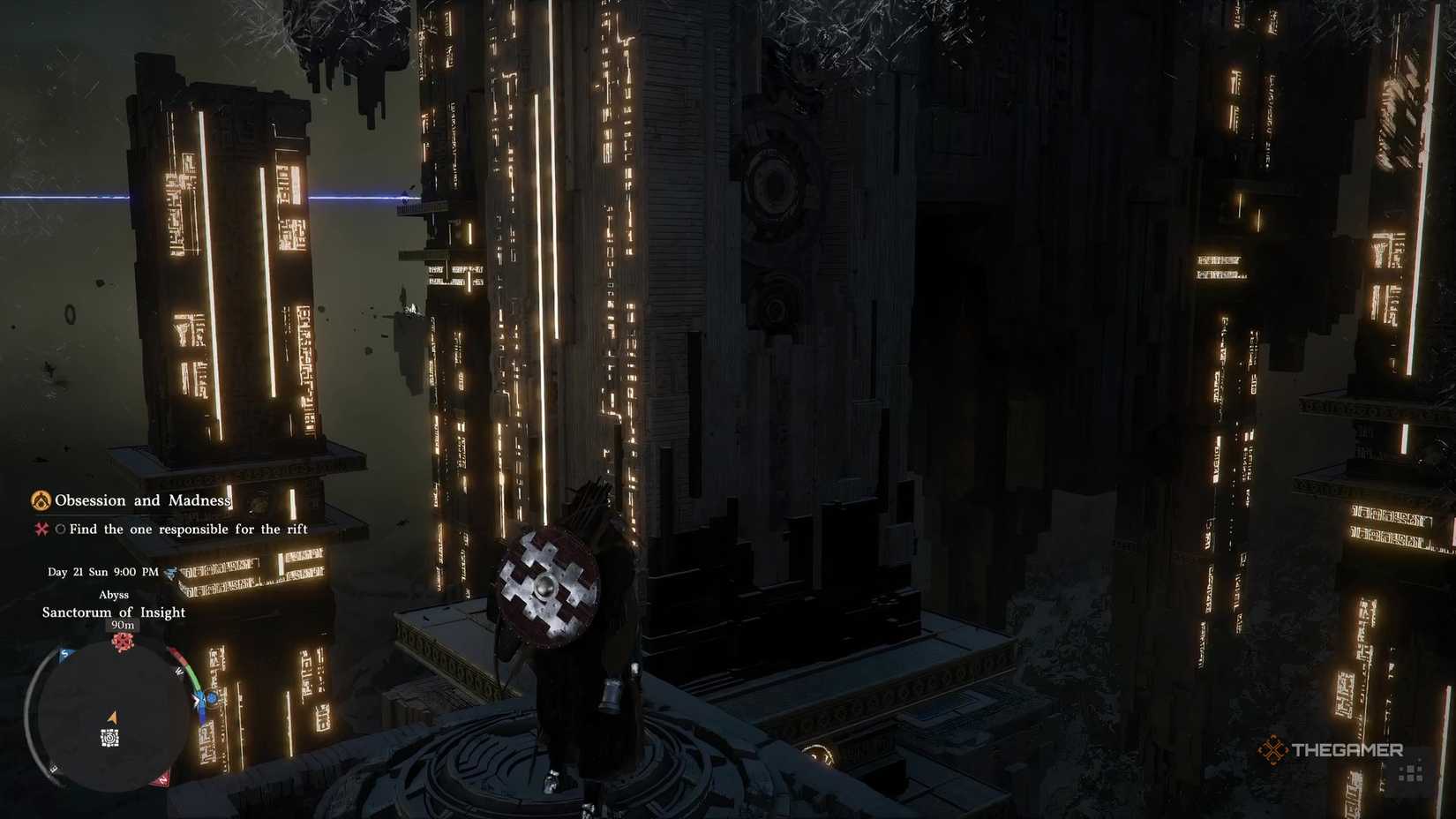 Перед колоннами в миссии Одержимость и безумие Crimson Desert