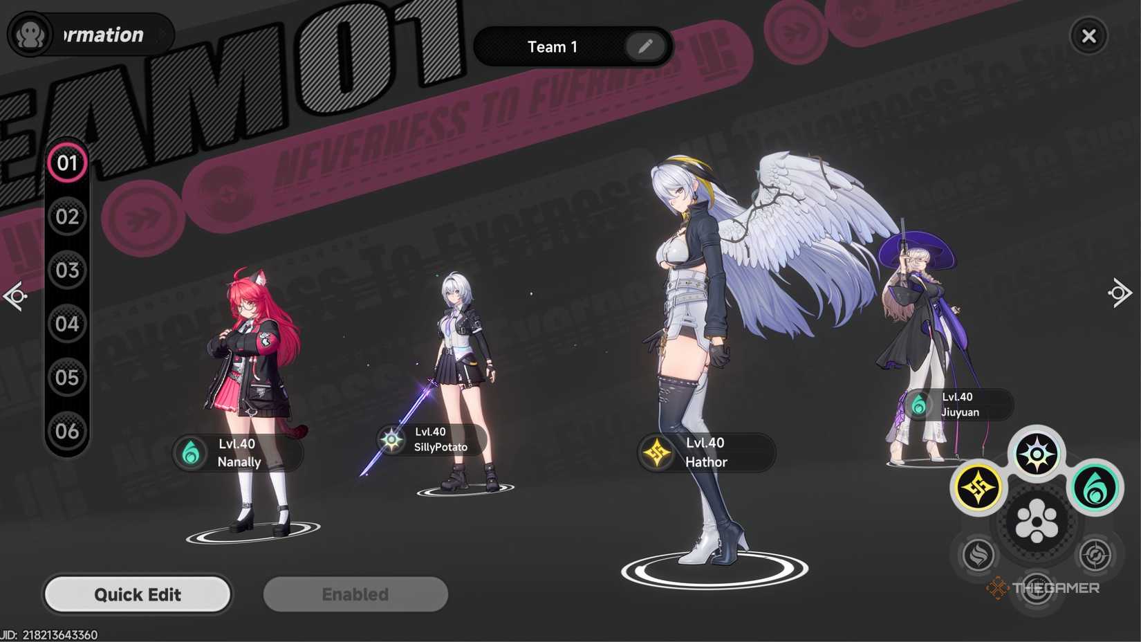 Neverness To Everness NTE Jiuyuan team with Nanally, Hathor, and Esper Zero.