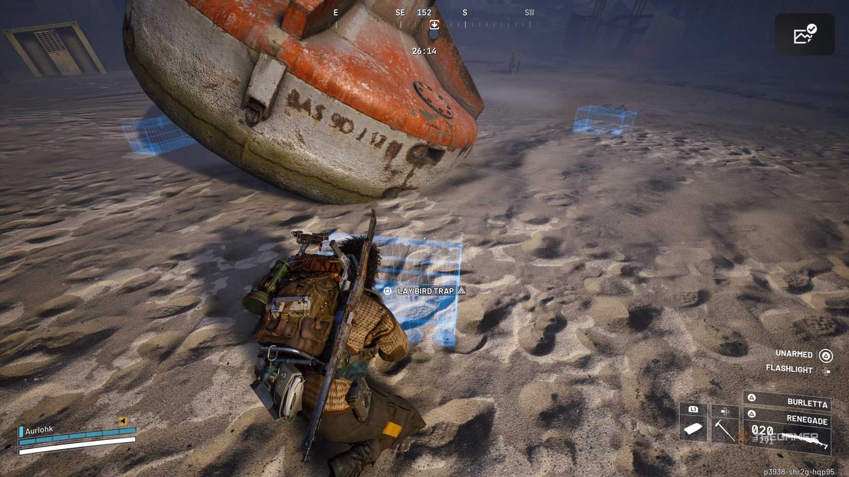 Рейдер устанавливает ловушку для птиц у ржавого буйка на Riven Tides в Arc Raiders
